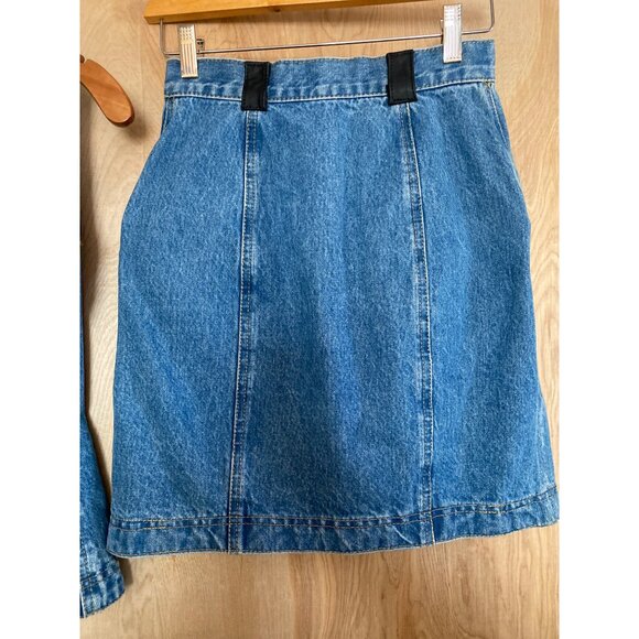 Vintage St. Maarten Dallas Denim Skirt Set Small Vest & Mini Skirt Leopard Trim - Picture 9 of 13